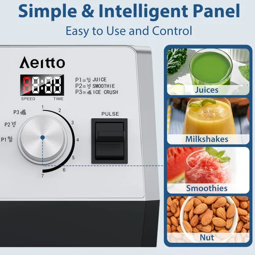 Vista 5 de Aeitto Licuadoras para cocina con 68 onzas de gran capacidad, licuadora de batidos de potencia máxima de 1800 W, 3 programas preestablecidos y 7