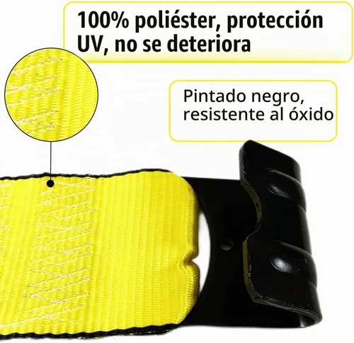 Vista 2 de KJE Correas de cabrestante de 4" x 30' amarillas de servicio pesado para amarre con ganchos planos, correa de remolque de plataforma plana WLL#