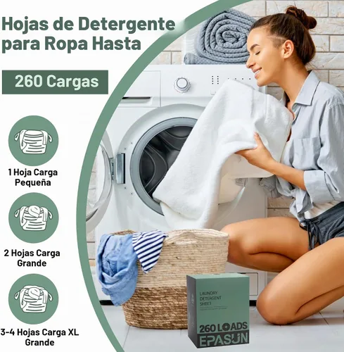 Vista 6 de Hojas de detergente para ropa de 260 cargas, aroma fresco, tiras de jabón ecológicas sin líquido, a base de plantas, suministros de lavado