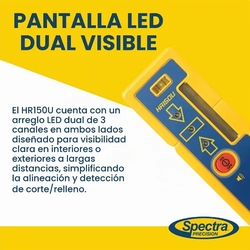 Vista 2 de Spectra Precision Receptor láser HR150U para nivelación interior con láser giratorio de haz rojo o verde. Pantalla LED de doble cara, montaje