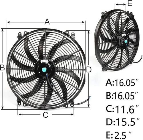 Vista 7 de Ventilador delgado universal de 16 pulgadas Push Pull Radiador eléctrico Ventilador de refrigeración Kit de montaje de 12 V Negro