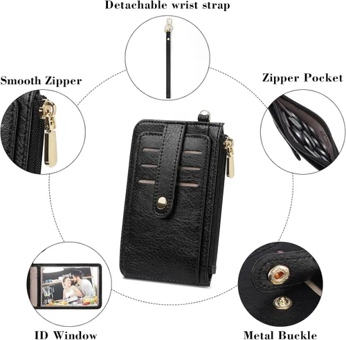 Vista 5 de SENDEFN Cartera delgada de piel con bloqueo RFID para tarjetas de crédito con bolsillo con cremallera
