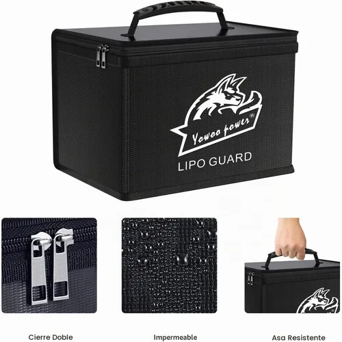 Vista 5 de Yowoo Lipo Bolsa de seguridad, bolsa de batería LiPo ignífuga a prueba de explosiones, gran espacio altamente resistente, doble cremallera