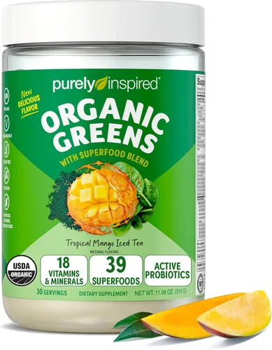 Vista 7 de Purely Inspired Organic Greens Powder Superfood Smoothie Mix, sin sabor (30 porciones) – Super Greens con probióticos, espirulina y clorella