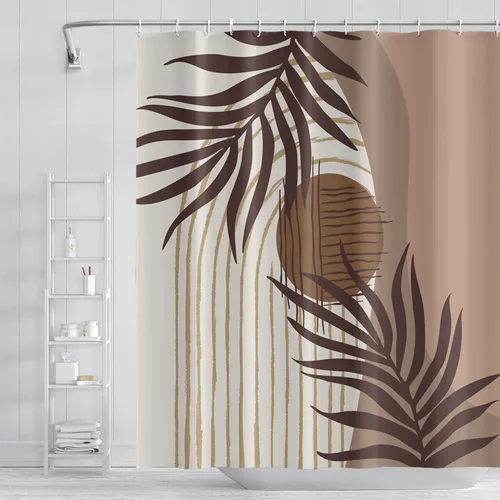 Vista 9 de Cortina de Ducha Floral Bohemia Negra Flores de Mediados de Siglo Botánica Moderna Elegante Estética Cortina de Ducha para Decoración de Baño