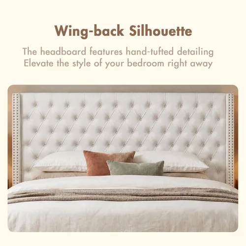 Vista 4 de Madison Park Cabecera tapizada Queen Wingback, con acolchado de esponja de alta densidad, cabecera de altura ajustable, fácil montaje, terciopelo