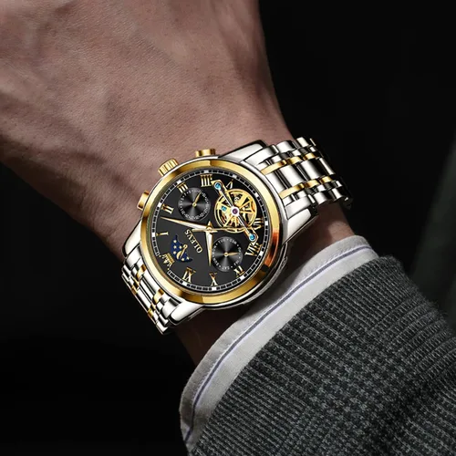 Vista 3 de OLEVS Relojes mecánicos automáticos para hombre, cuerda automática, impermeable, de acero inoxidable, reloj de pulsera de lujo costoso, pulsera