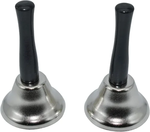 Vista 8 de Maydahui 2 campanas de mano para cena, de acero plateado, cascabeles de Navidad, para bodas, eventos, decoración, alarma, interior, aula, línea