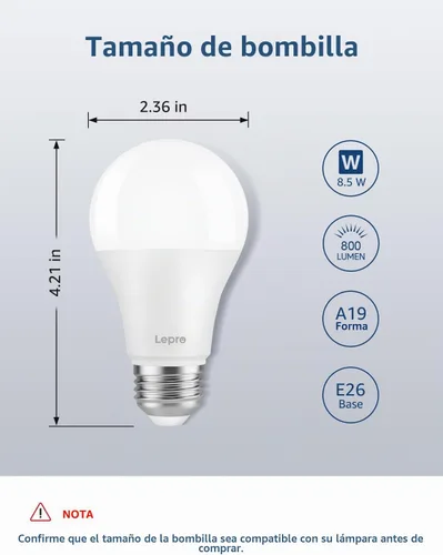Vista 9 de Lepro Bombillas inteligentes B1 AI A19 E26 RGBWW WiFi Bluetooth 8 Pack