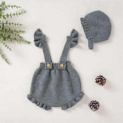 Vista 4 de TBUIALL Suéter de punto con volantes para bebés y niñas, con tirantes, con gorro, sudadera con capucha para niña