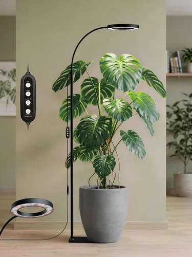 Vista 11 de GLOWRIUM Luces de cultivo para plantas de interior, lámpara de pie LED de espectro completo con soporte de altura y ángulo ajustables, luz