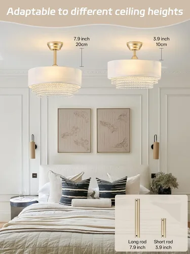 Vista 6 de Ventilador de techo bohemio con luz, lámpara de techo sin aspas de 20 pulgadas con luces para dormitorio, sala de estar, araña de granja de 6