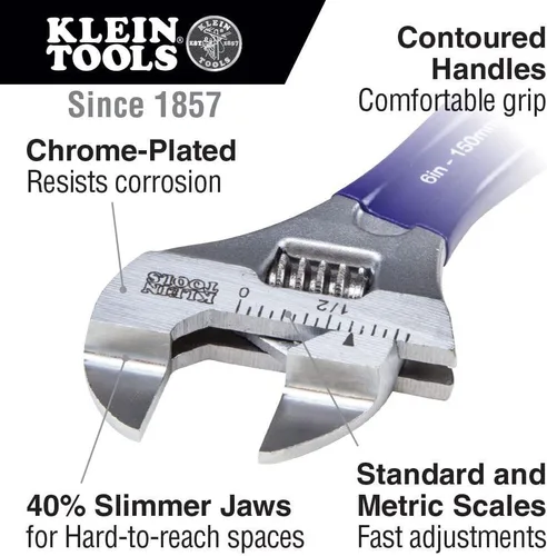 Vista 2 de Klein Tools D86932 Llave ajustable, forjada con mandíbula más delgada y acabado cromado de alto pulido, 4 pulgadas