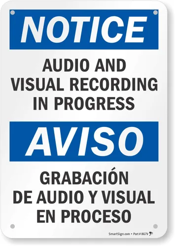 Vista 9 de Aviso: y visual de audio grabación en el Progreso, aviso Audio y grabacio vissual en señal, 10" x 7