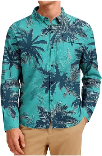 Vista 14 de Camisa hawaiana de manga larga con botones florales tropicales para hombre, camisas de playa con estampado de flores, camisas casuales de viaje