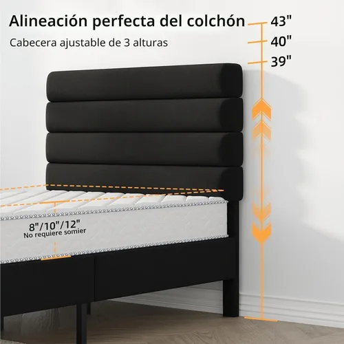 Vista 5 de IMMERSTABLE Marco de Cama Individual con Cabecera Tapizada de Terciopelo, Marco de Cama Plataforma Individual con Soporte de Listones de Madera, No
