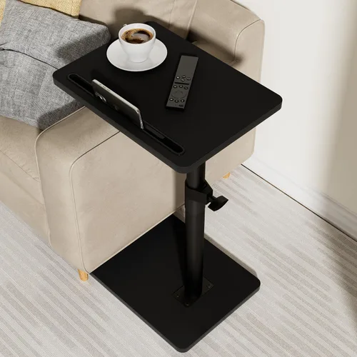 Vista 10 de YUHFERA Mesa auxiliar con bandeja para sofá - Giratoria 360°, altura ajustable, para espacios pequeños, mesa lateral para aperitivos para cama