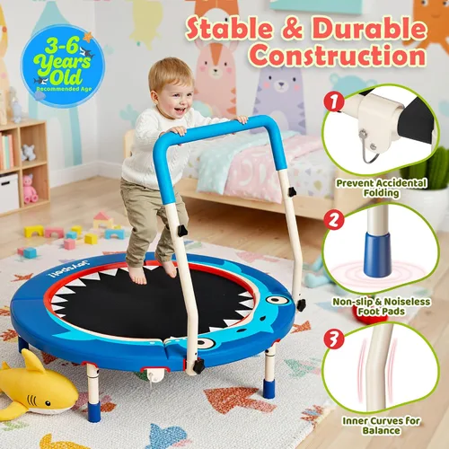 Vista 2 de 36-Inch Toddler Trampoline with Foam Handle, 3FT Foldable Mini Rebounder