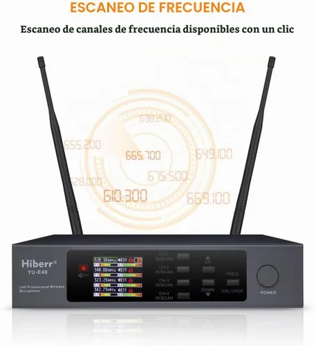 Vista 4 de Sistema de micrófono inalámbrico Hiberr UHF con 2 portátiles y 2 paquetes de cuerpo