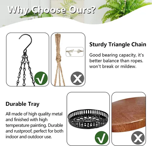 Vista 5 de Soporte para plantas colgantes para interior y exterior, estante para plantas colgantes de 2 niveles, soporte para plantas colgantes de metal
