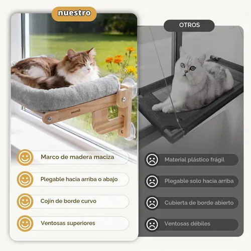 Vista 9 de Pecute Hamaca plegable para ventana de gato, cama para gatos con cojín Gris