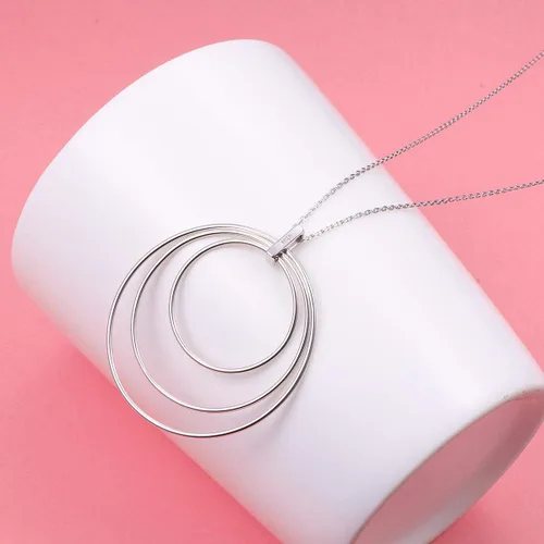 Vista 4 de Collar largo de cadena de plata de ley S925 con dije grande para mujeres y niñas, Plata de ley