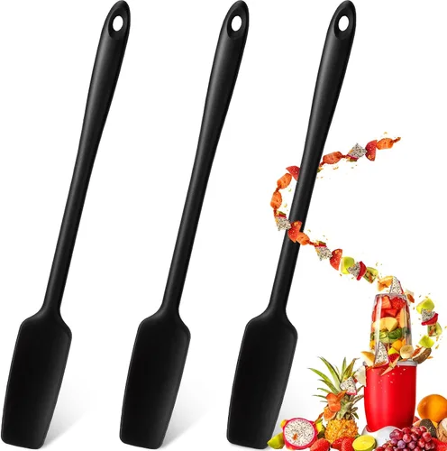 Vista 5 de Patelai 3 piezas de espátula de silicona para tarro de mango largo, espátula de goma resistente al calor, raspador de silicona antiadherente, cocina