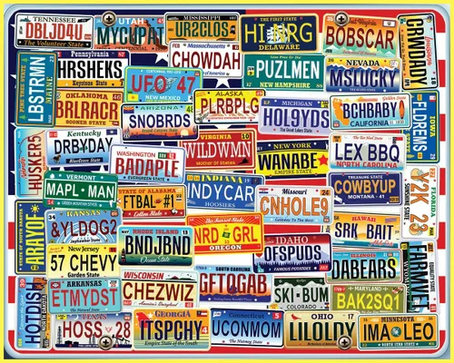 Vista 2 de White Mountain Rompecabezas de 1000 piezas para matrículas estatales, collage con piezas grandes para adultos y familia de 24 x 30 pulgadas, placas
