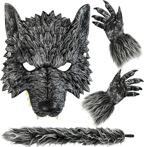 Vista 9 de D-Fokes Juego de disfraz de lobo de 4 piezas, accesorios de disfraz