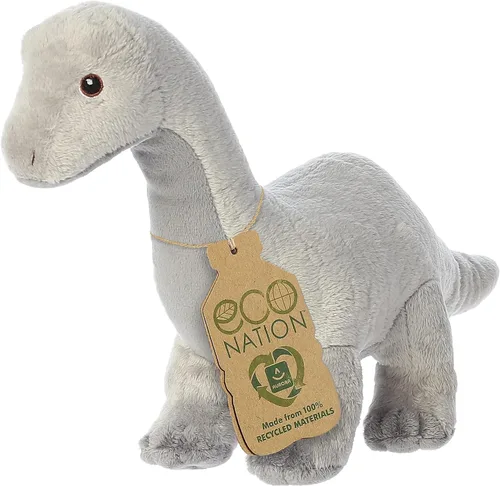 Vista 5 de Aurora® Animal de peluche ecológico Eco Nation™ Brachiosaurus - Conciencia ambiental - Materiales reciclados - Gris 13.5 pulgadas