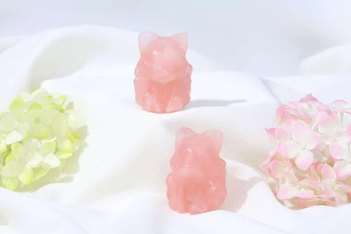 Vista 3 de LAIDANLA Figura de zorro de cuarzo rosa de 2 pulgadas, cristales curativos, estatua de zorro rosa, tallada a mano, piedra natural pulida, Reiki