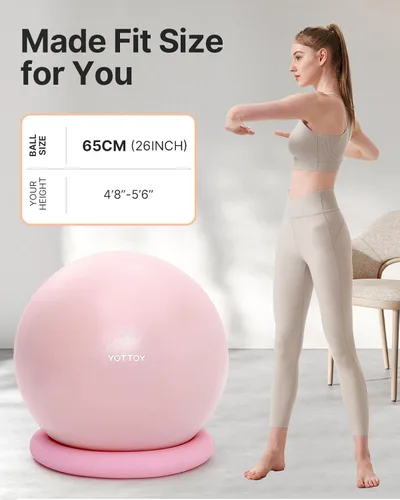 Vista 7 de YOTTOY Silla de pelota de ejercicio con base, silla de pelota de yoga para escritorio de oficina en casa, pelota de estabilidad y asiento de pelota
