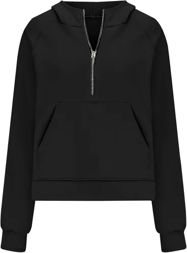 Vista 3 de Ceboyel Sudadera con cremallera de un cuarto para mujer, suéteres de forro polar de gran tamaño, sudaderas recortadas con capucha para otoño, ropa