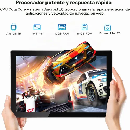 Vista 7 de Tableta de 10 pulgadas Android 15 (NO GO) Tablets 2 en 1 tableta con teclado 12 GB RAM+64 GB ROM (soporta expansión de 1 TB) Tableta 2MP+8MP Cámara