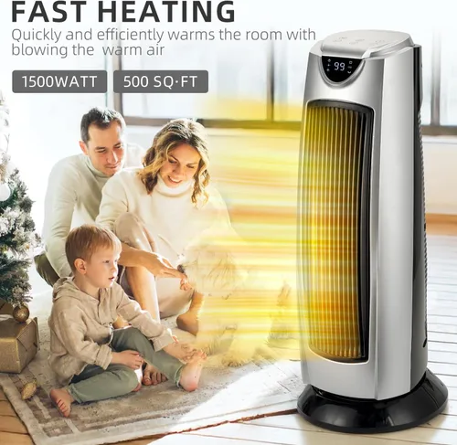 Vista 2 de Uthfy Calentador de espacio para uso en interiores, 1500 W y calentamiento rápido, calentador portátil con control remoto, temporizador de 24 horas