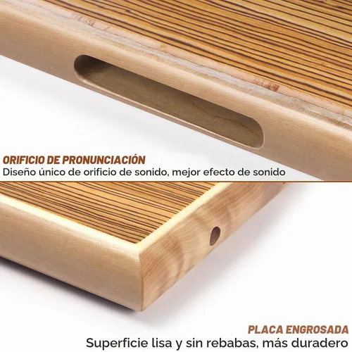 Vista 5 de Cajon, 12 x 9.4 x 1.7 pulgadas, caja de percusión de madera de cebra caja de ritmos con cuerdas ajustables internas Cajones, llave, bolsa