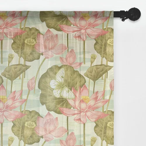 Vista 12 de Ambesonne Cortinas de tul Eiffel con bolsillo para barra, globos retro de corazón de café, remolinos de hito francés, cortina transparente