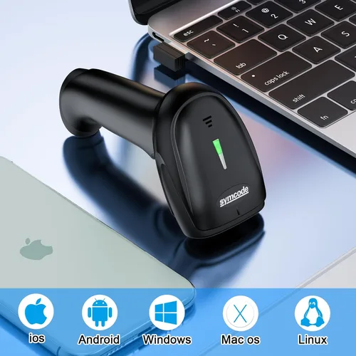 Vista 7 de Symcode Escáner de Código de Barras Inalámbrico 2D, Bluetooth6.0 y Inalámbrico2.4G y Conexión USB por Cable, Escáner Lector de Códigos de Barras QR