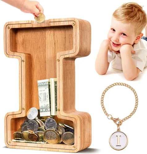 Vista 20 de SummiDate Alcancía de madera de letra para niños y niñas, Alfabeto, personalizada, regalo de cumpleaños y pascua para niños (A)