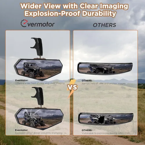 Vista 5 de Evermotor 1 juego de espejo central universal UTV para ATV, espejo retrovisor para jaulas de barra antivuelco de 1.6 a 2 pulgadas con abrazadera