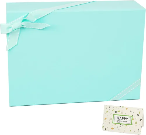 Vista 11 de CHARMGIFTBOX Cajas de regalo con tapas, 7.4 x 7.0 x 3.2 pulgadas, pequeña caja de regalo magnética azul Auqa con tarjeta, pequeñas cajas plegables