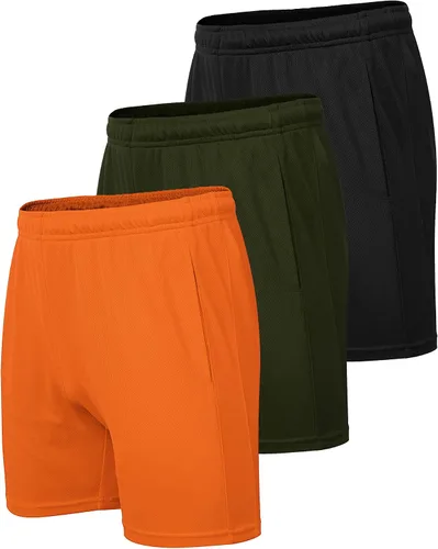 Vista 4 de COOFANDY Paquete de 3 pantalones cortos de entrenamiento para hombre, pantalones cortos deportivos de malla, ligeros, para culturismo, con bolsillos