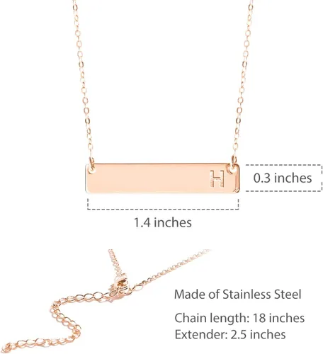 Vista 5 de M MOOHAM - Collar con dije de barra rectangular con inicial, para mujer, chapado en oro rosa de 14 quilates, acero inoxidable, con nombre grabado