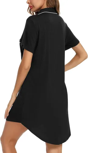 Vista 5 de Pjmlifecoco Camisón para mujer, con botones, manga cortalarga, suave modal, ropa de dormir S-XXL