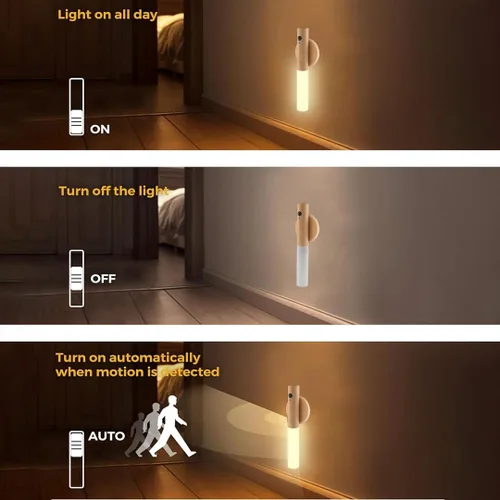 Vista 9 de Luces nocturnas con sensor de movimiento de madera LANDGOO Aplique de pared con pilas inalámbrico recargable LED para pasillo de cuerpo magnético