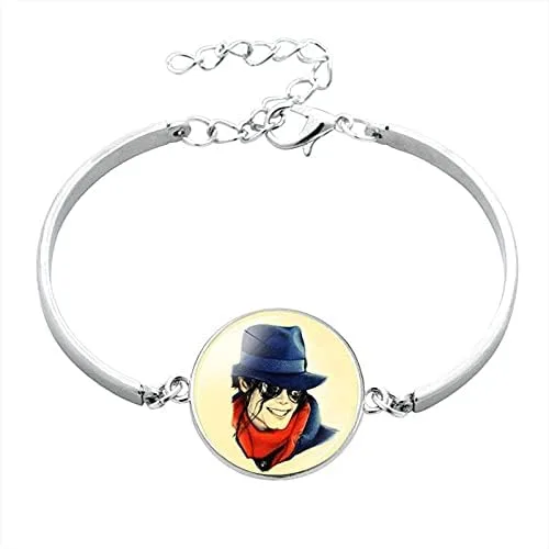 Vista 4 de Juego de 3 pulseras MJ de acero inoxidable con diseño de tarjeta del ejército de Michael Jackson chapado en plata 925