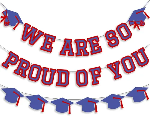 Vista 11 de Letrero con texto en inglés «We Are So Proud Of You», decoración de fiesta de graduación, guirnalda de tapa de felicitaciones, letrero de pared, Azul