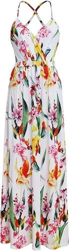 Vista 5 de Vestido de dama de honor para mujer, convertible, convertible, multidireccional, cuello en V, para boda, dama de honor, estilo halter, floral