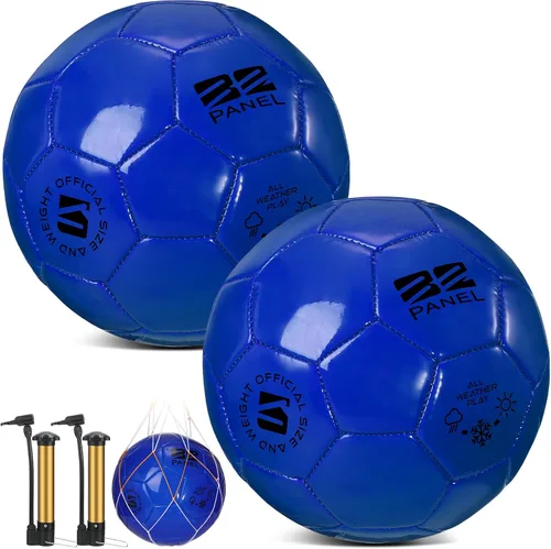 Vista 10 de Shappy 2 pelotas de fútbol a granel con bomba, bolsa de malla, tamaño oficial 3, 4, 5, pelota de fútbol colorida para interiores y exteriores