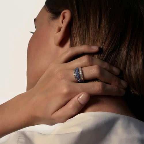 Vista 3 de John Hardy Anillo de plata con cadena clásica para mujer con zafiro